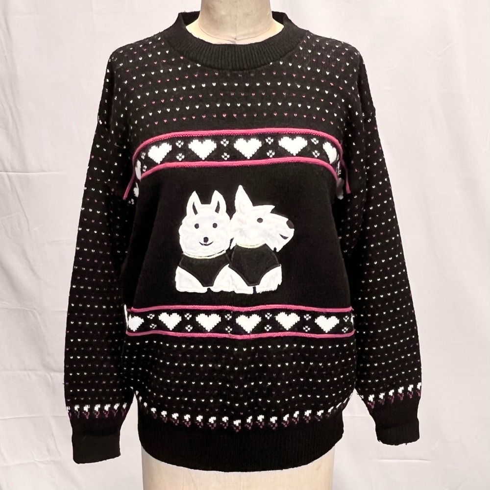 VINTAGE 80s Scottie dog terrier knit sweater pet lover Westie‎ west highland - Picture 10 of 14